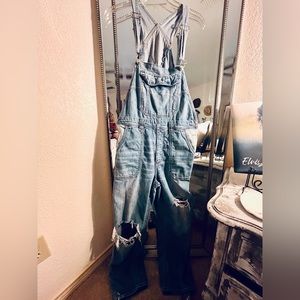 American Eagle Outfitters Distressed Denim Overalls